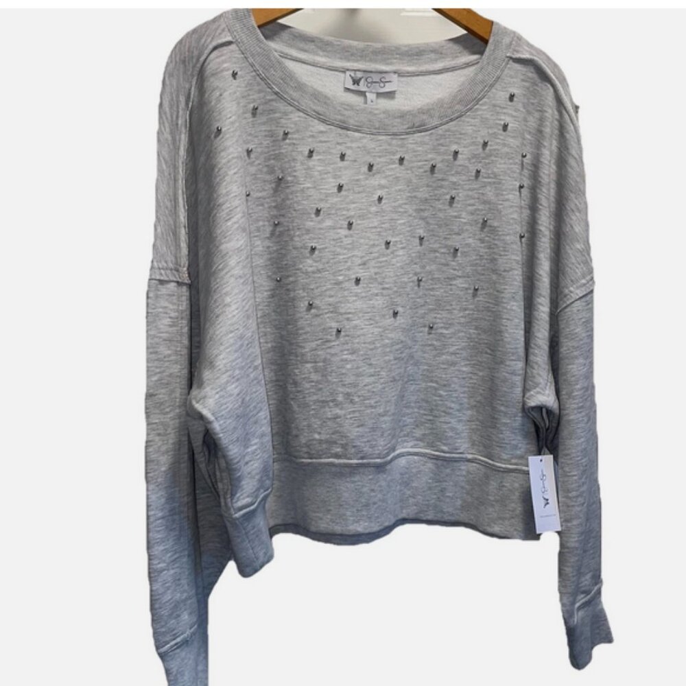 Jessica Simpson Studded Pullover Large Merril Gray w/Silver NWT